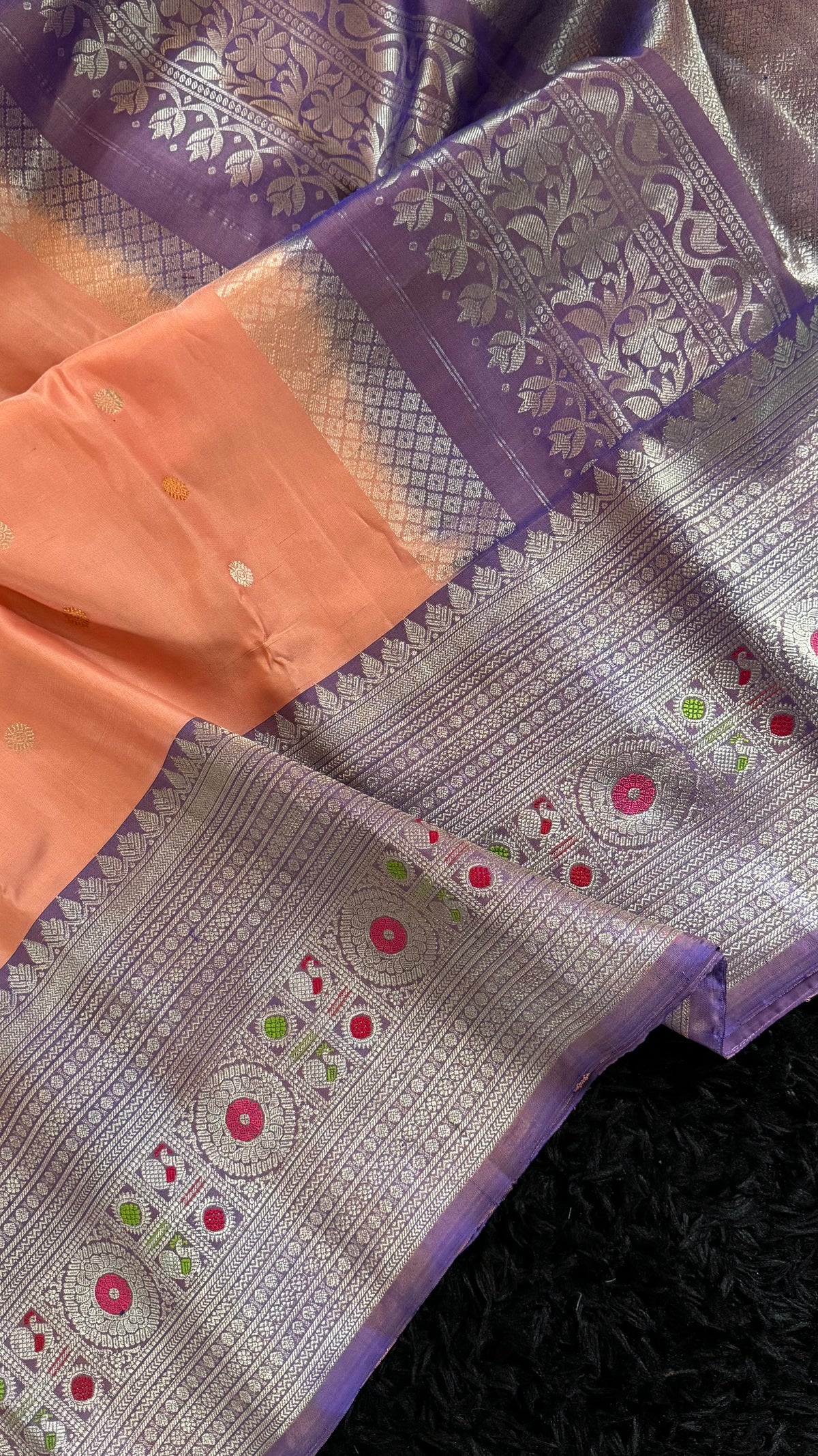 Pastel Salmon Lavender Meenakari Kanchi Gadwal Pure Silk