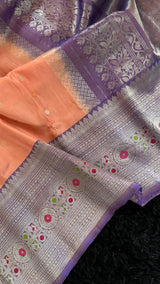Pastel Salmon Lavender Meenakari Kanchi Gadwal Pure Silk