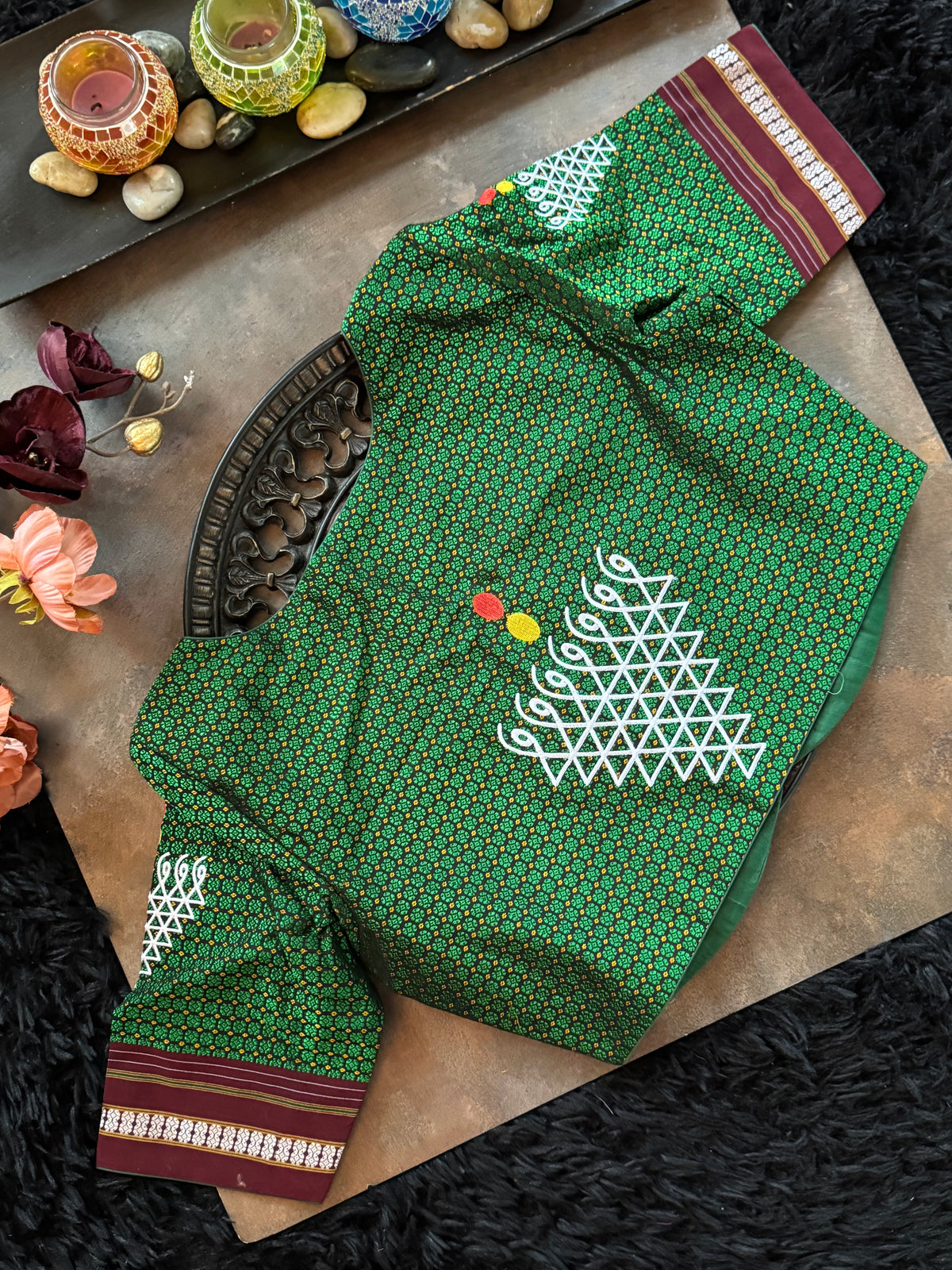 Green Khun embroidered Blouse 38