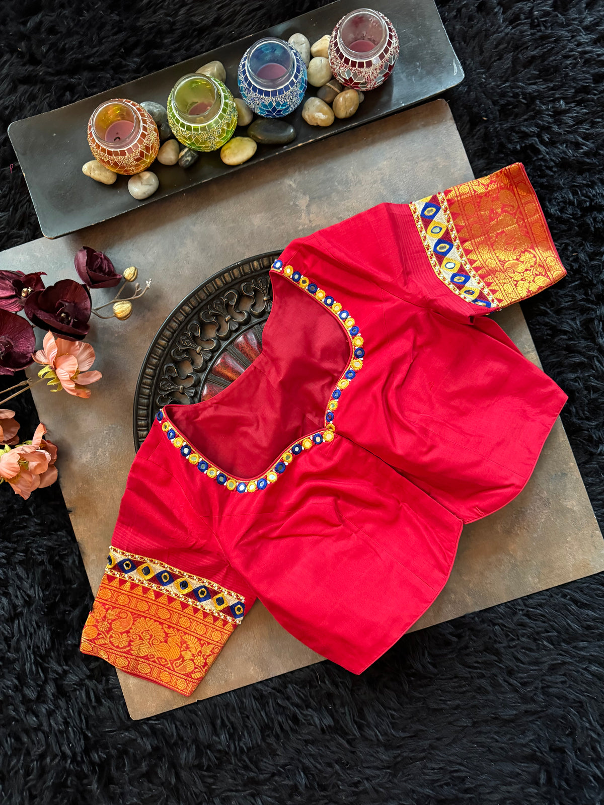Navy Blue Podi Kattam Silk Cotton Kanchipuram