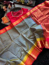 Navy Blue Podi Kattam Silk Cotton Kanchipuram