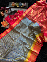 Navy Blue Podi Kattam Silk Cotton Kanchipuram