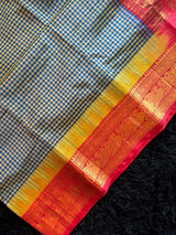 Navy Blue Podi Kattam Silk Cotton Kanchipuram
