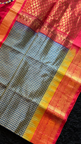 Navy Blue Podi Kattam Silk Cotton Kanchipuram