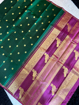 Green Korvai Borderless With Wine Killi Motif Kanchipuram Pure Silk