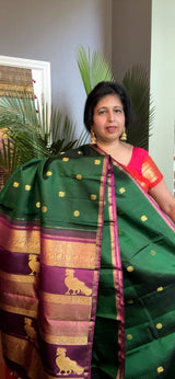 Green Korvai Borderless With Wine Killi Motif Kanchipuram Pure Silk