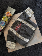 Peachy Pink Black Silver Zari Gadwal Pure SIlk