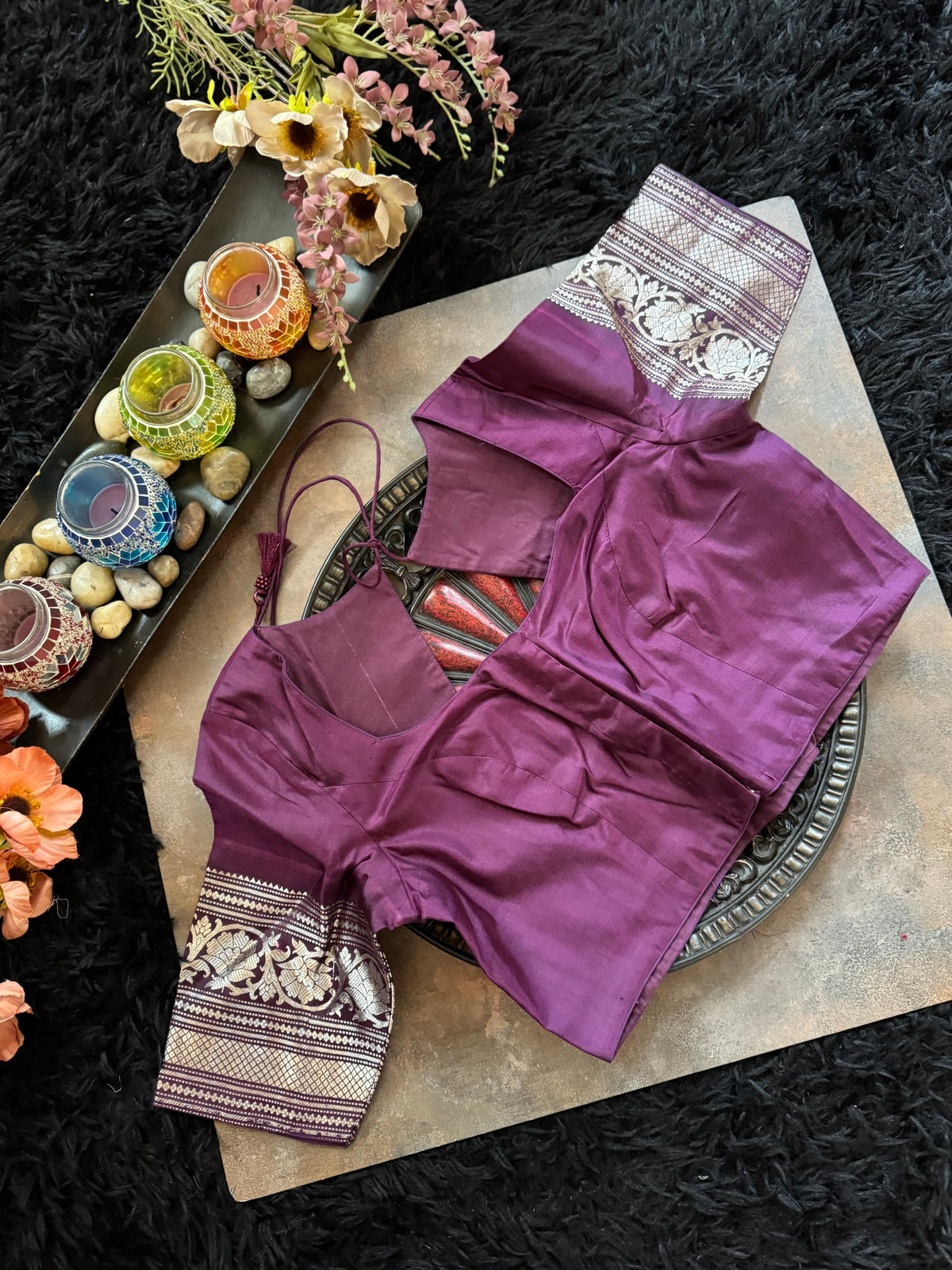 Turquoise Plum Silver Zari Gadwal Pure Silk