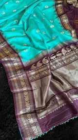 Turquoise Plum Silver Zari Gadwal Pure Silk