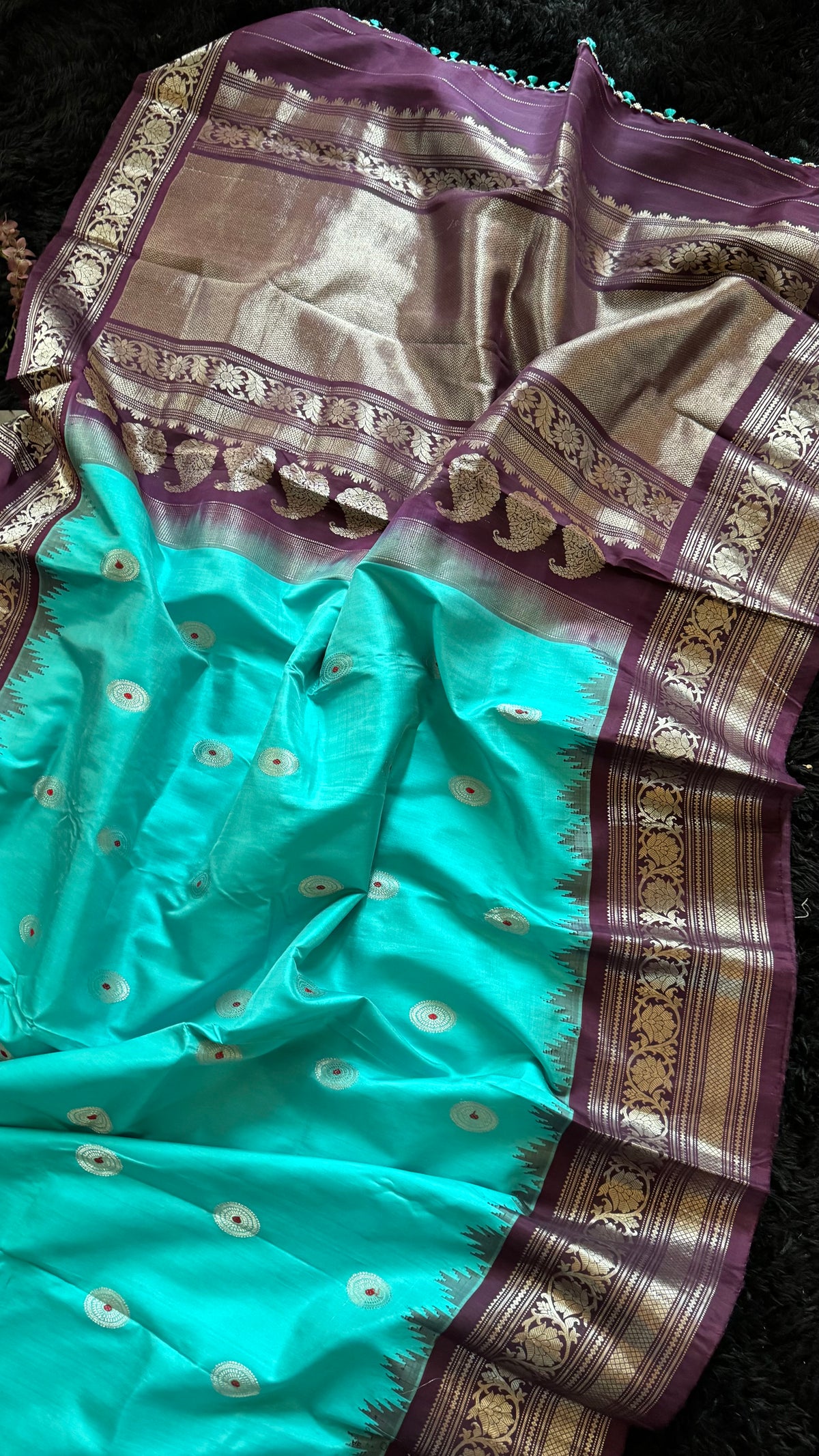 Turquoise Plum Silver Zari Gadwal Pure Silk