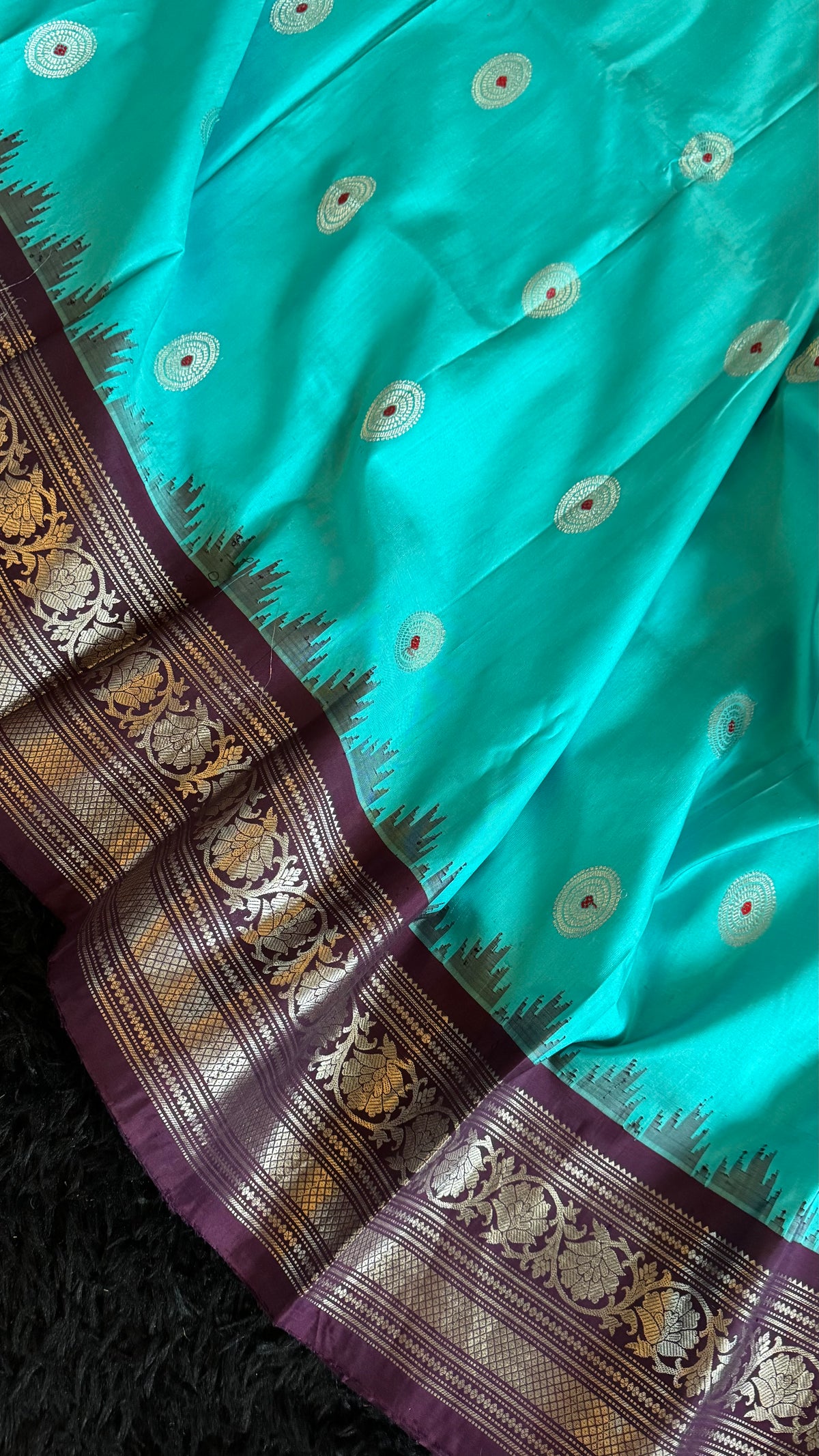 Turquoise Plum Silver Zari Gadwal Pure Silk