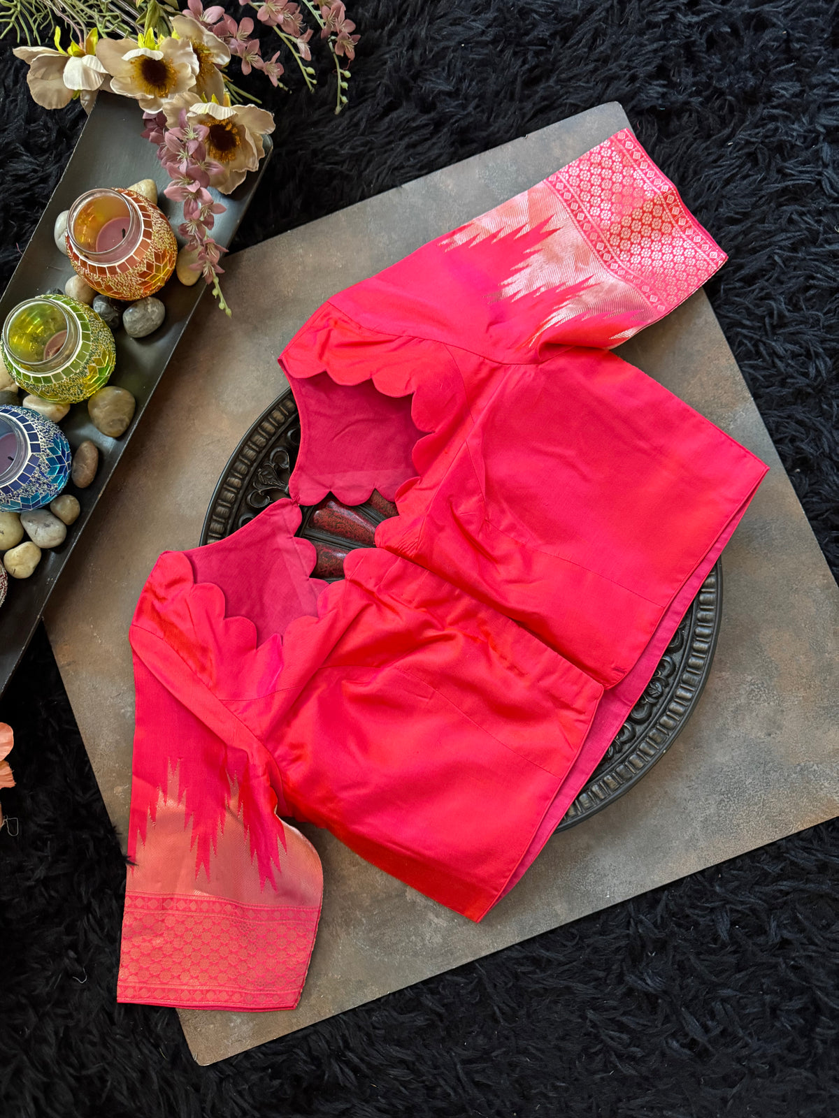 Pink Orange Dual Shade Silver Zari Gadwal Pure SIlk