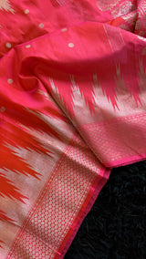Pink Orange Dual Shade Silver Zari Gadwal Pure SIlk