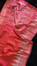 Pink Orange Dual Shade Silver Zari Gadwal Pure SIlk