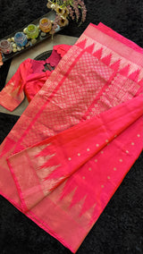 Pink Orange Dual Shade Silver Zari Gadwal Pure SIlk