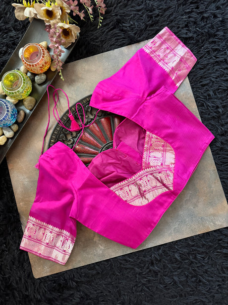 Green Pink Silver Zari Gadwal Pure Silk