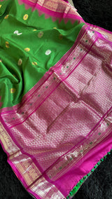 Green Pink Silver Zari Gadwal Pure Silk