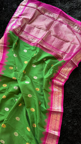 Green Pink Silver Zari Gadwal Pure Silk