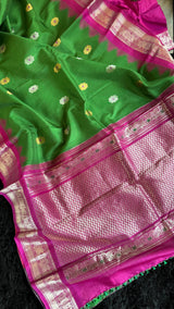 Green Pink Silver Zari Gadwal Pure Silk