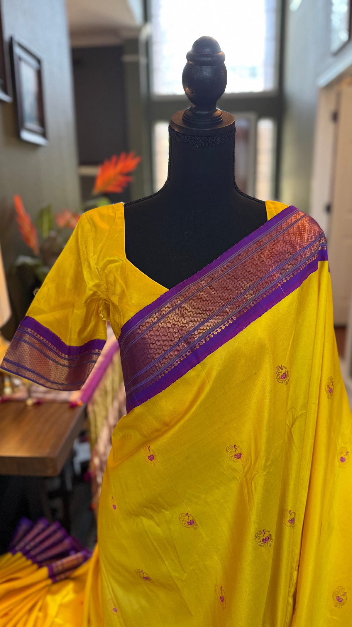Yellow Purple Maharani Paithani Handloom Pure Silk