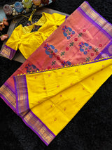 Yellow Purple Maharani Paithani Handloom Pure Silk