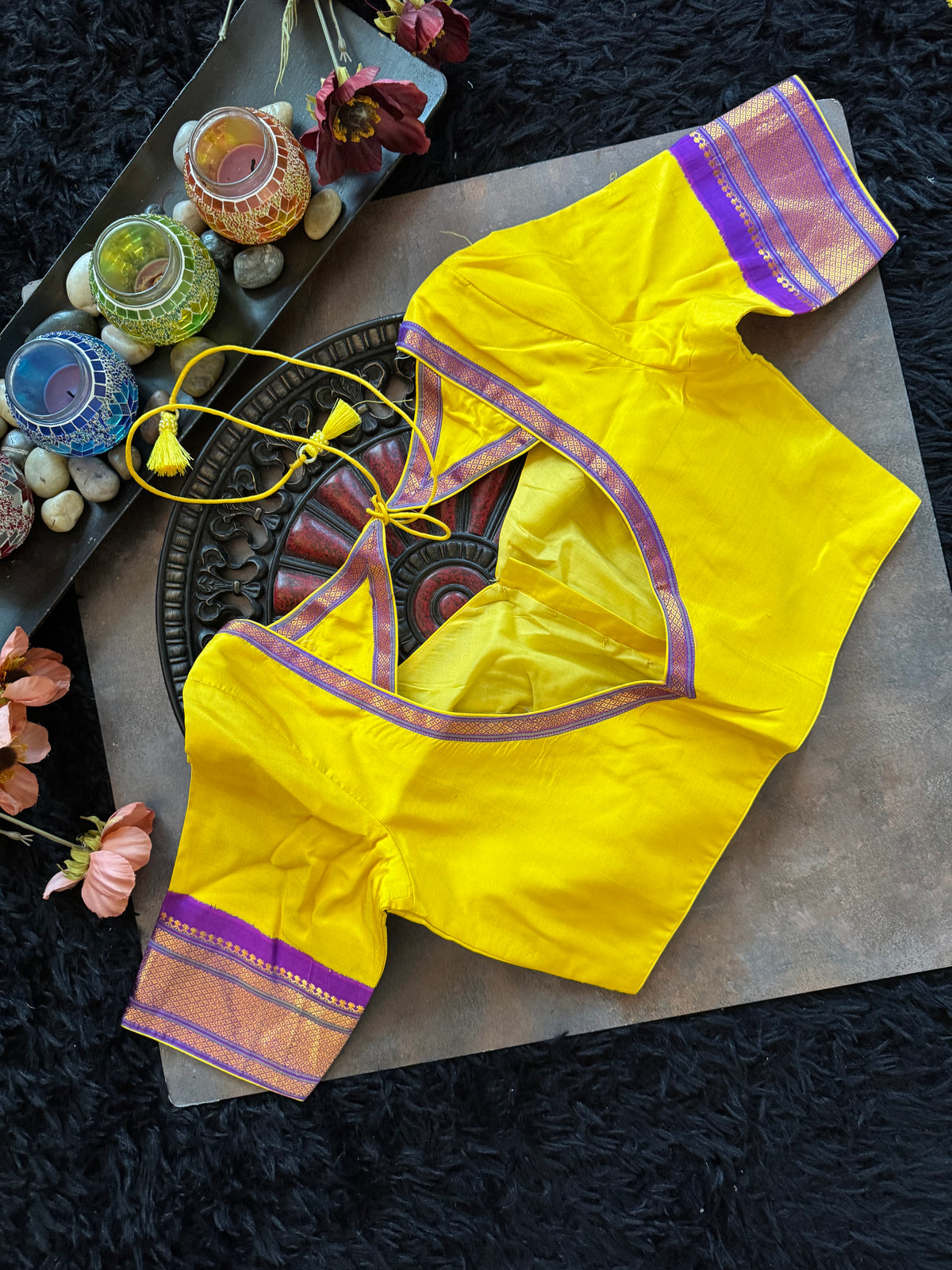 Yellow Purple Maharani Paithani Handloom Pure Silk
