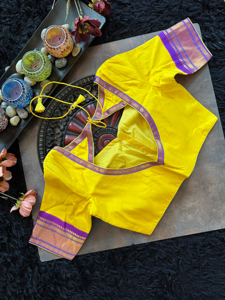 Yellow Purple Maharani Paithani Handloom Pure Silk