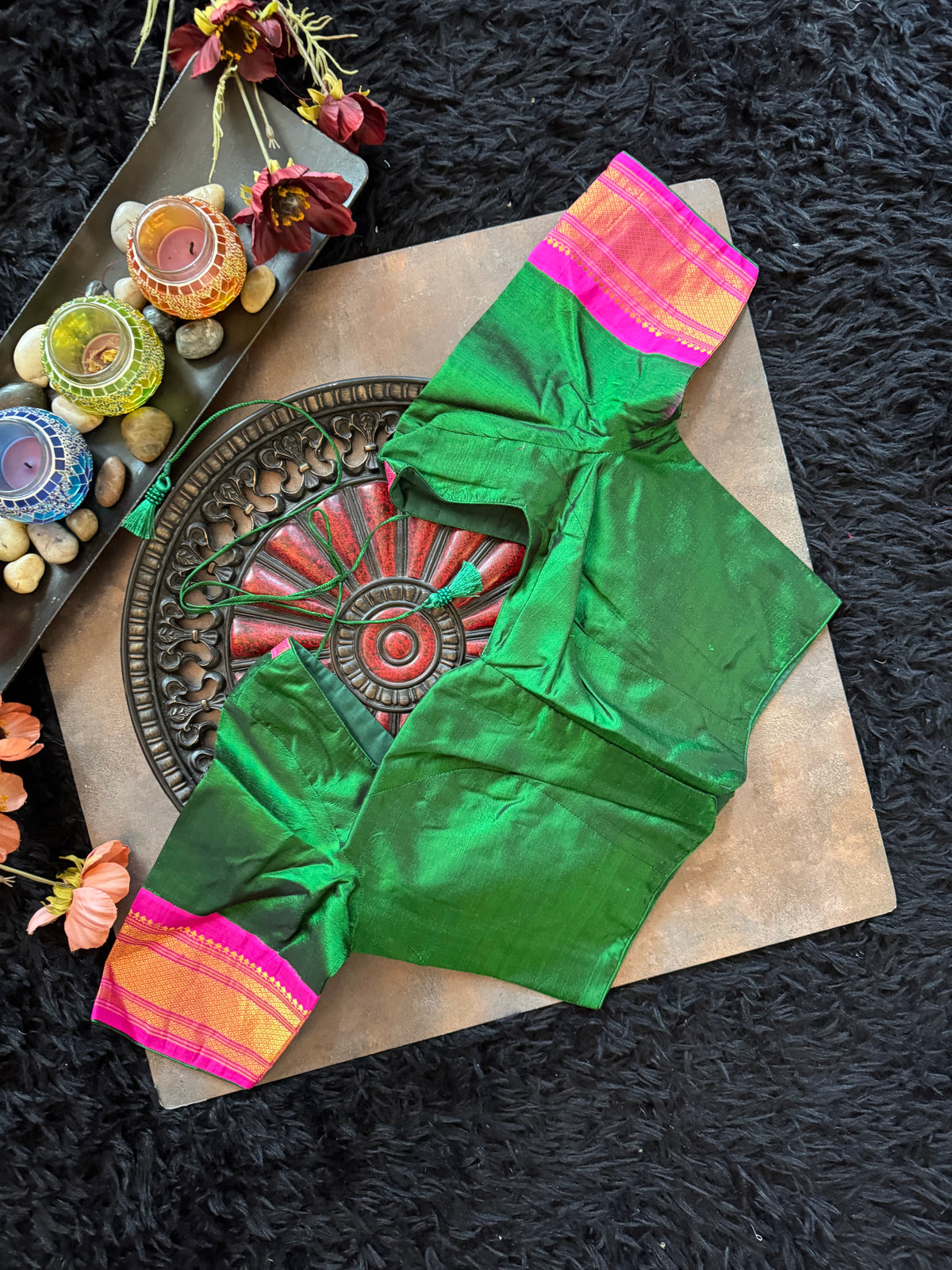 Green Pink Maharani Paithani Handloom Pure Silk
