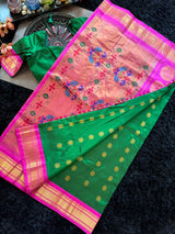 Green Pink Maharani Paithani Handloom Pure Silk