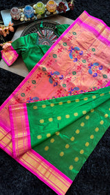 Green Pink Maharani Paithani Handloom Pure Silk