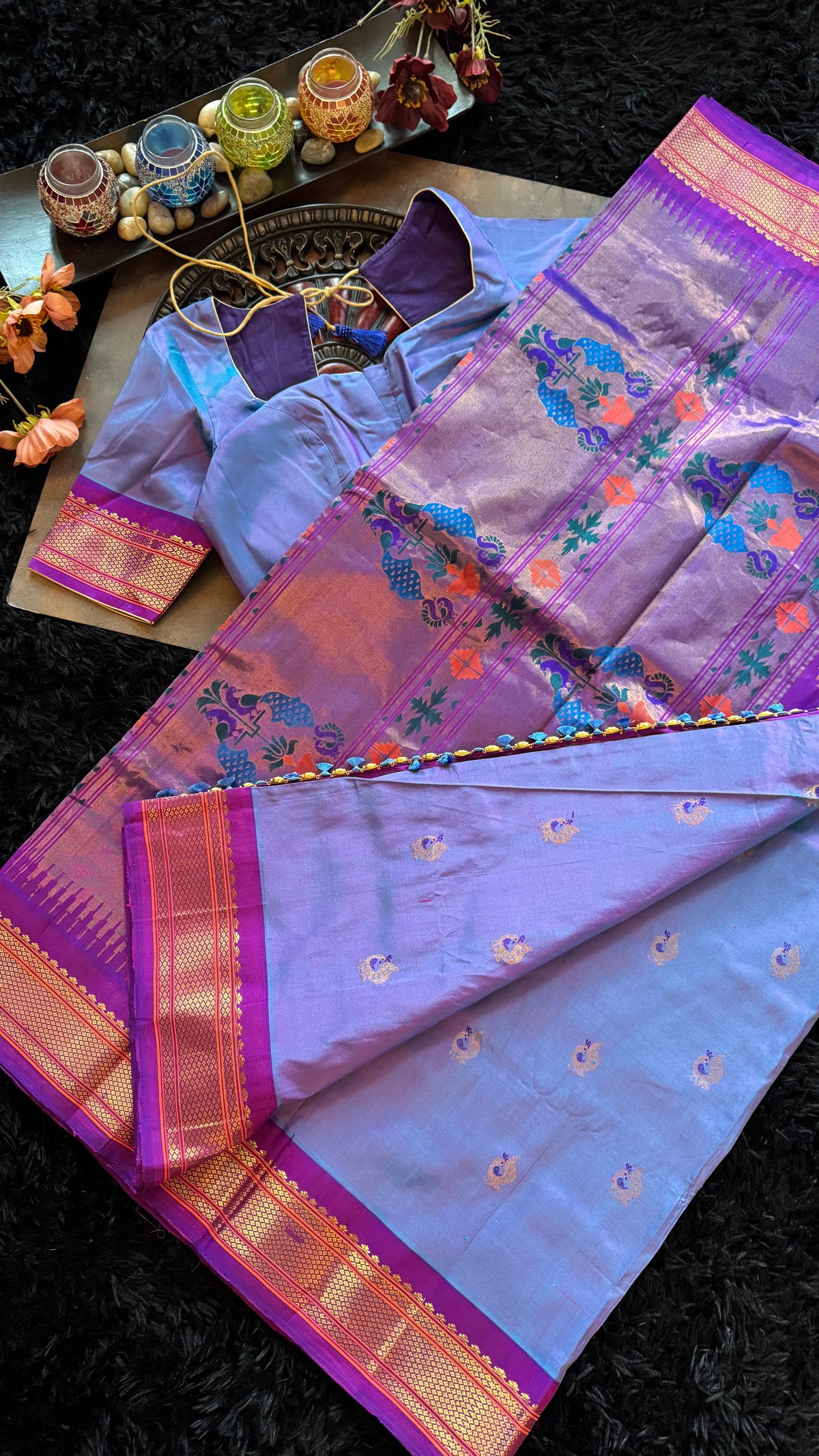 Lavender Purple Maharani Paithani Handloom Pure Silk