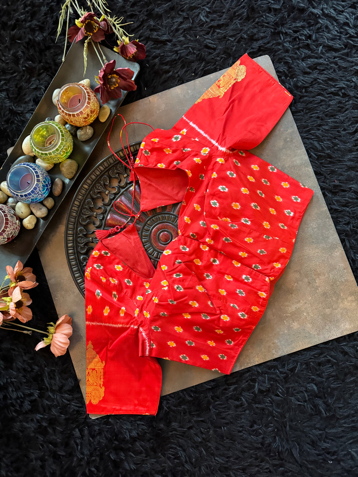 Red Ikkat Kanchi Fusion Pure Silk Handloom