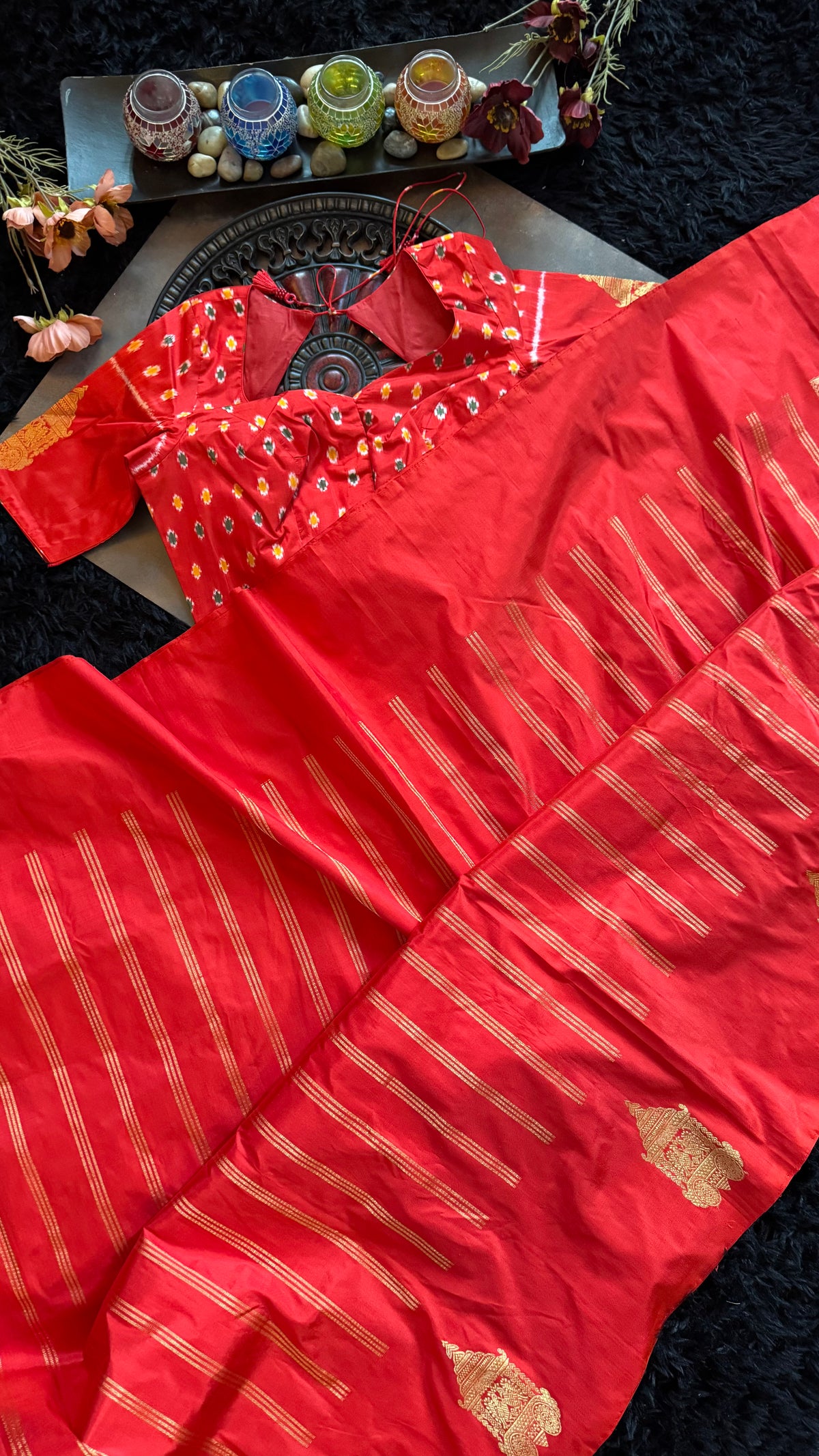 Red Ikkat Kanchi Fusion Pure Silk Handloom