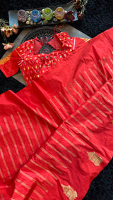 Red Ikkat Kanchi Fusion Pure Silk Handloom