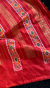 Red Ikkat Kanchi Fusion Pure Silk Handloom