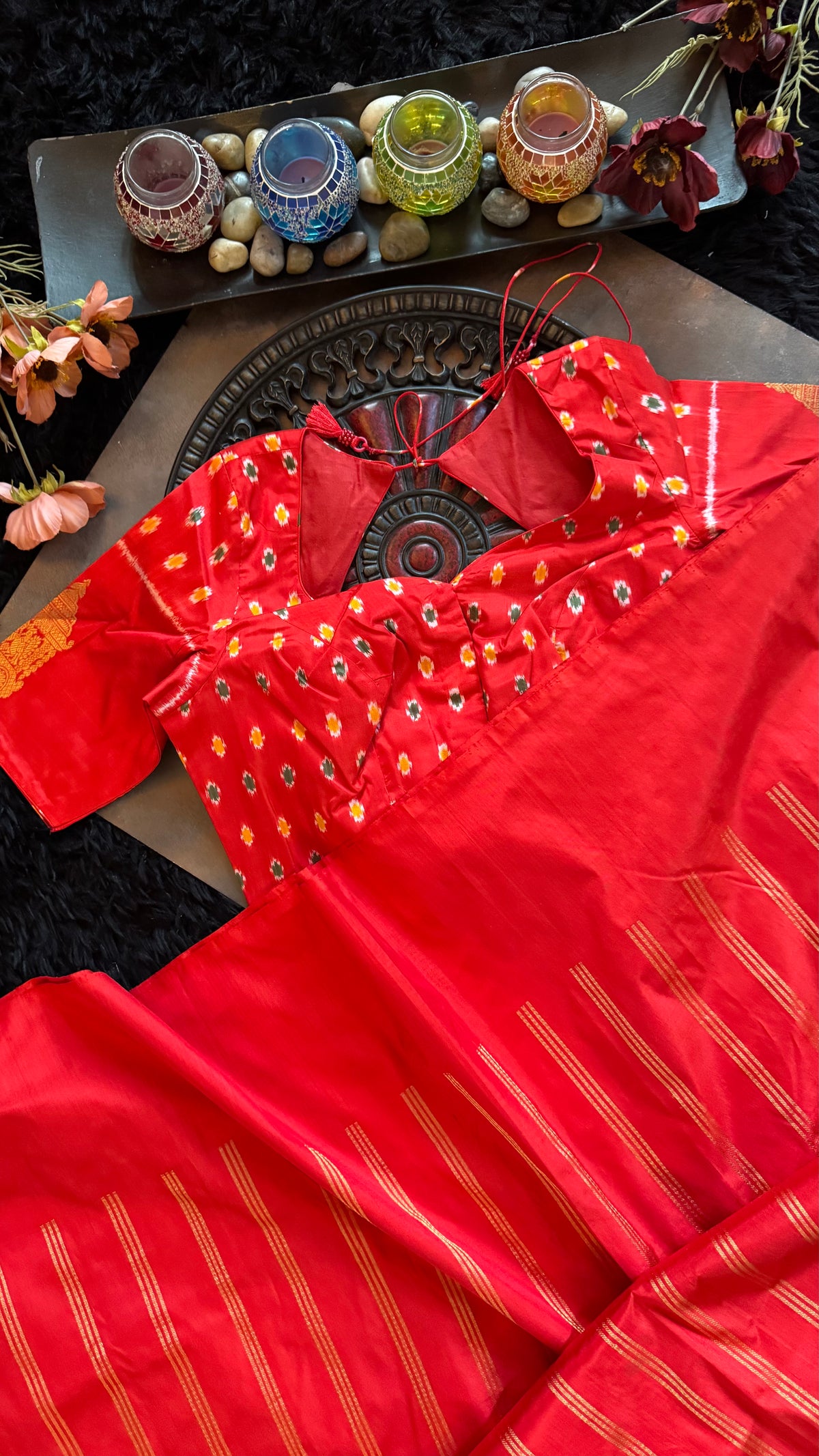 Red Ikkat Kanchi Fusion Pure Silk Handloom