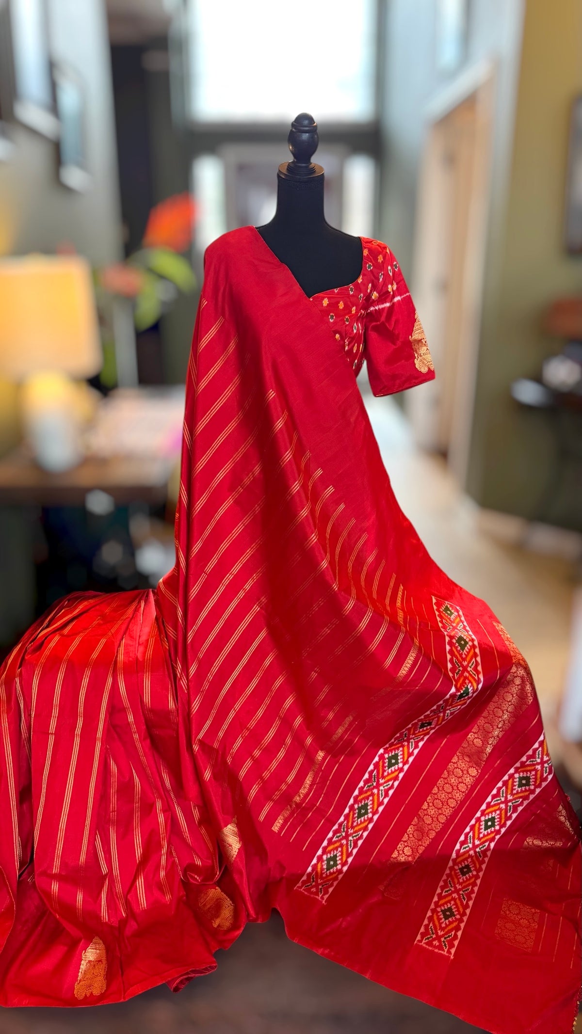 Red Ikkat Kanchi Fusion Pure Silk Handloom