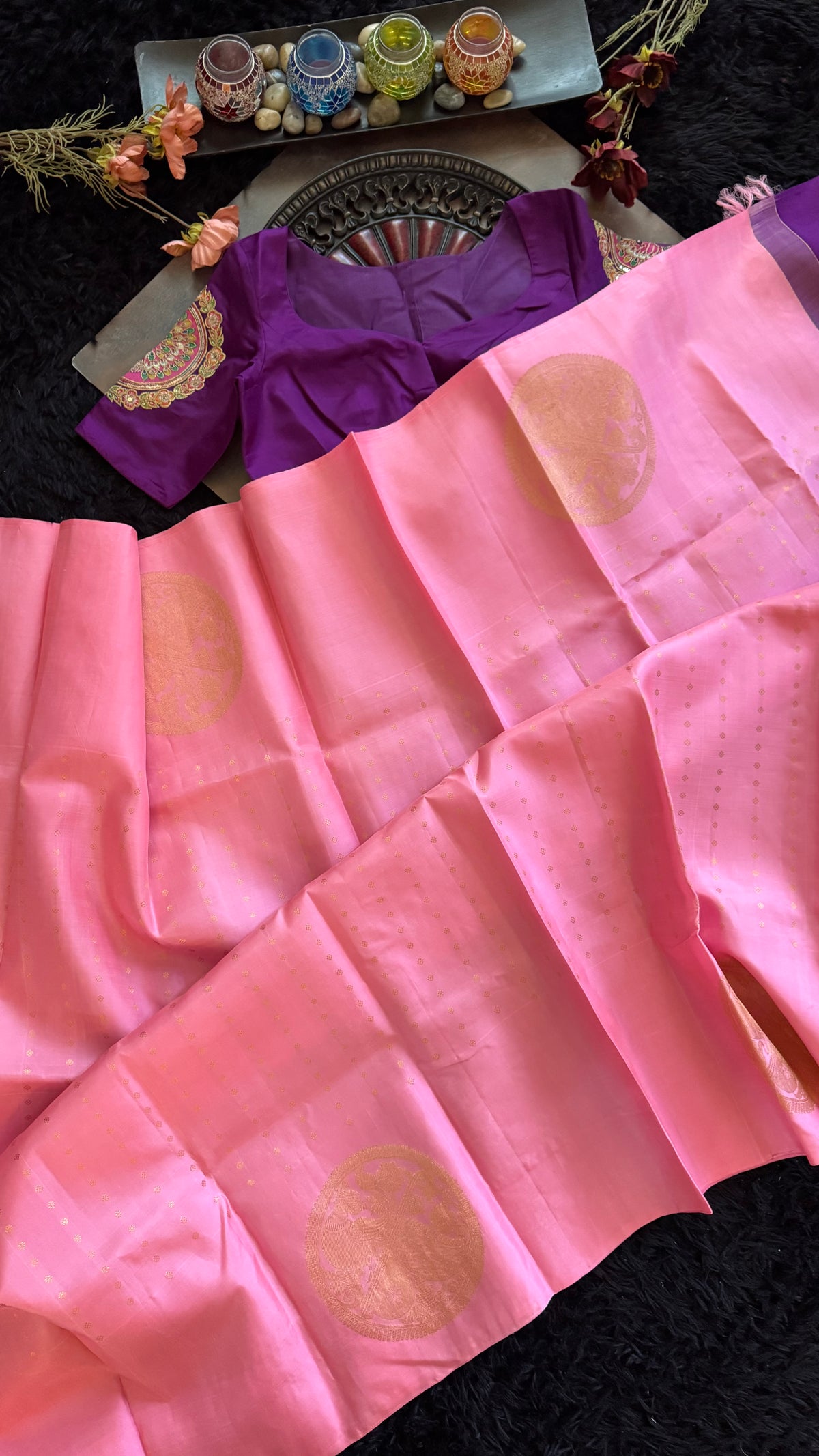 Pink Korvai Kanchipuram Silk Handloom Pure Silk