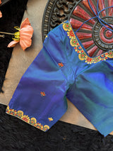 Peacock Blue Maharani Paithani Handloom Pure Silk With Pre-Stitched Blouse