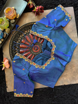 Peacock Blue Maharani Paithani Handloom Pure Silk With Pre-Stitched Blouse