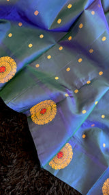 Peacock Blue Maharani Paithani Handloom Pure Silk With Pre-Stitched Blouse