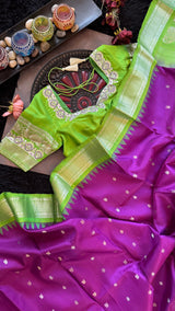 Purple Parrot Green Silver Zari Gadwal Pure Silk