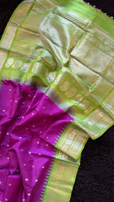 Purple Parrot Green Silver Zari Gadwal Pure Silk