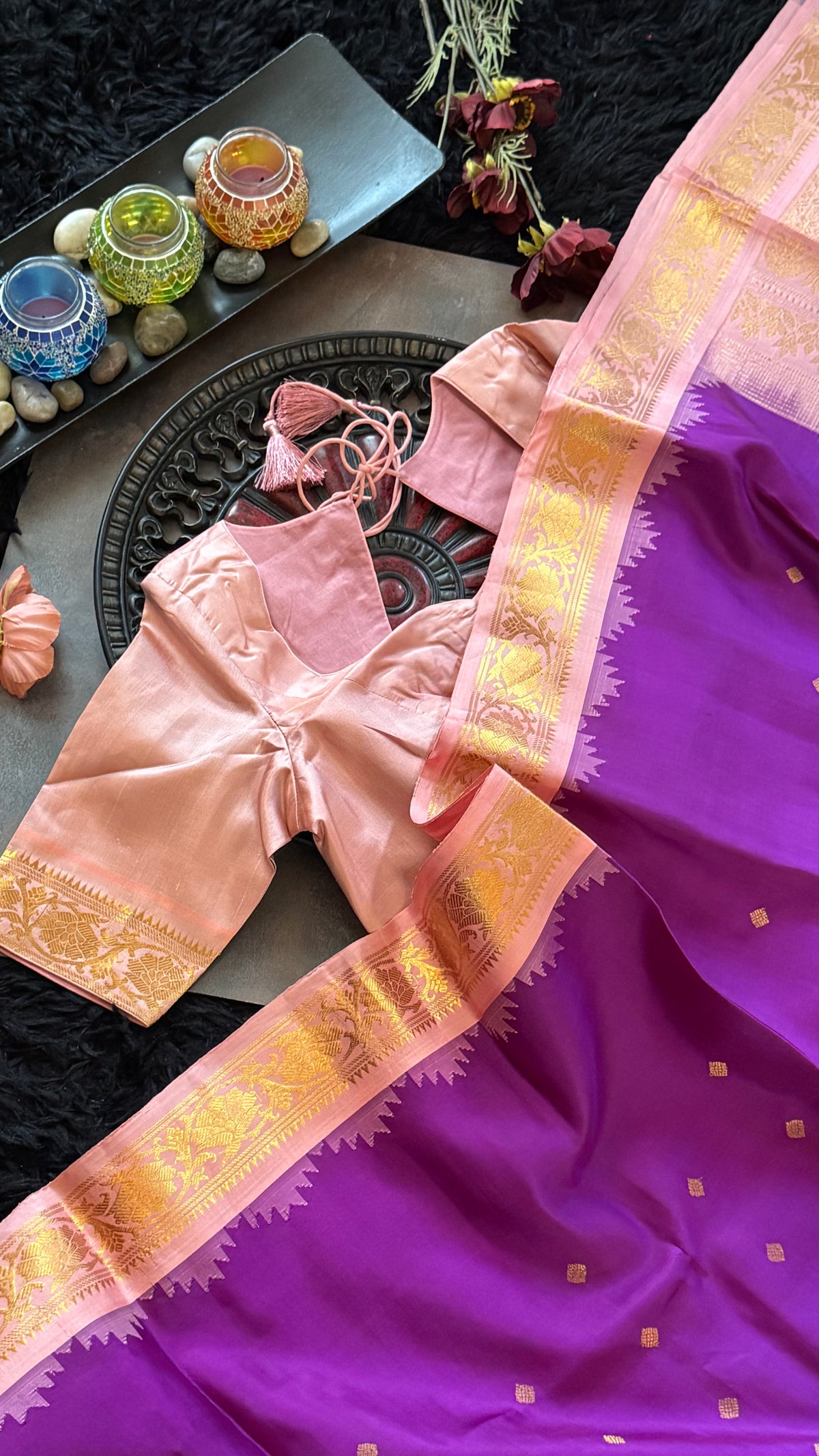 Purple Pink Gadwal Pure SIlk