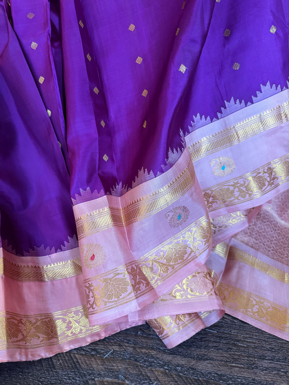 Purple Pink Gadwal Pure SIlk
