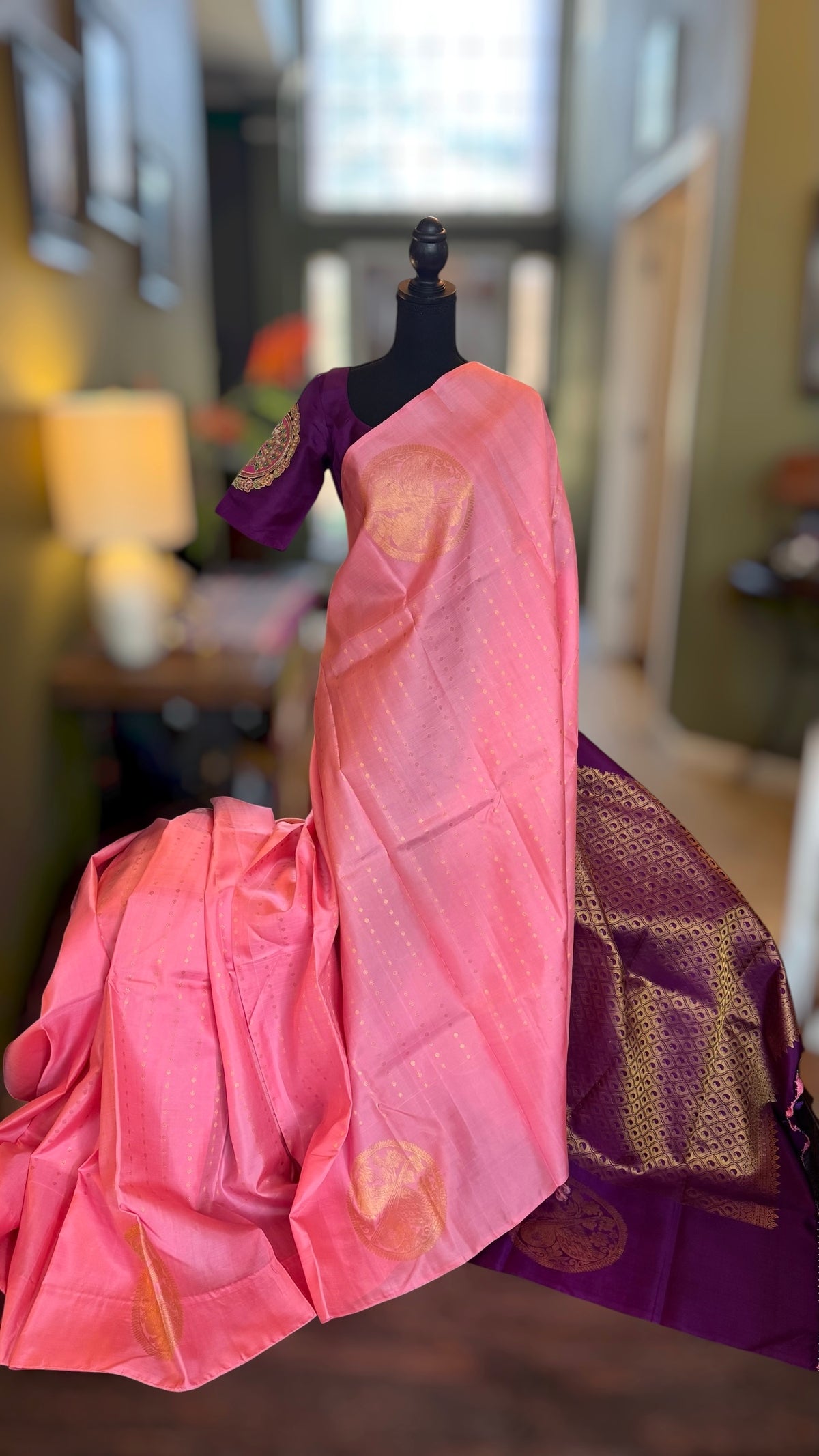 Pink Korvai Kanchipuram Silk Handloom Pure Silk