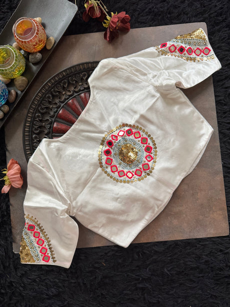 White Gajji Silk embroidered Blouse 38
