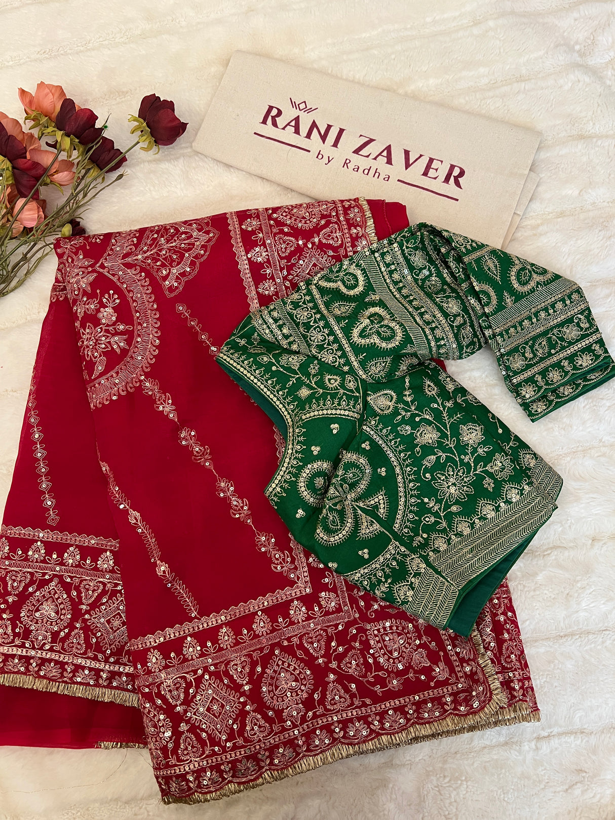 Pita Embroidered Strawberry Red Pure Organza