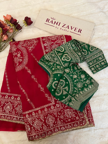 Pita Embroidered Strawberry Red Pure Organza