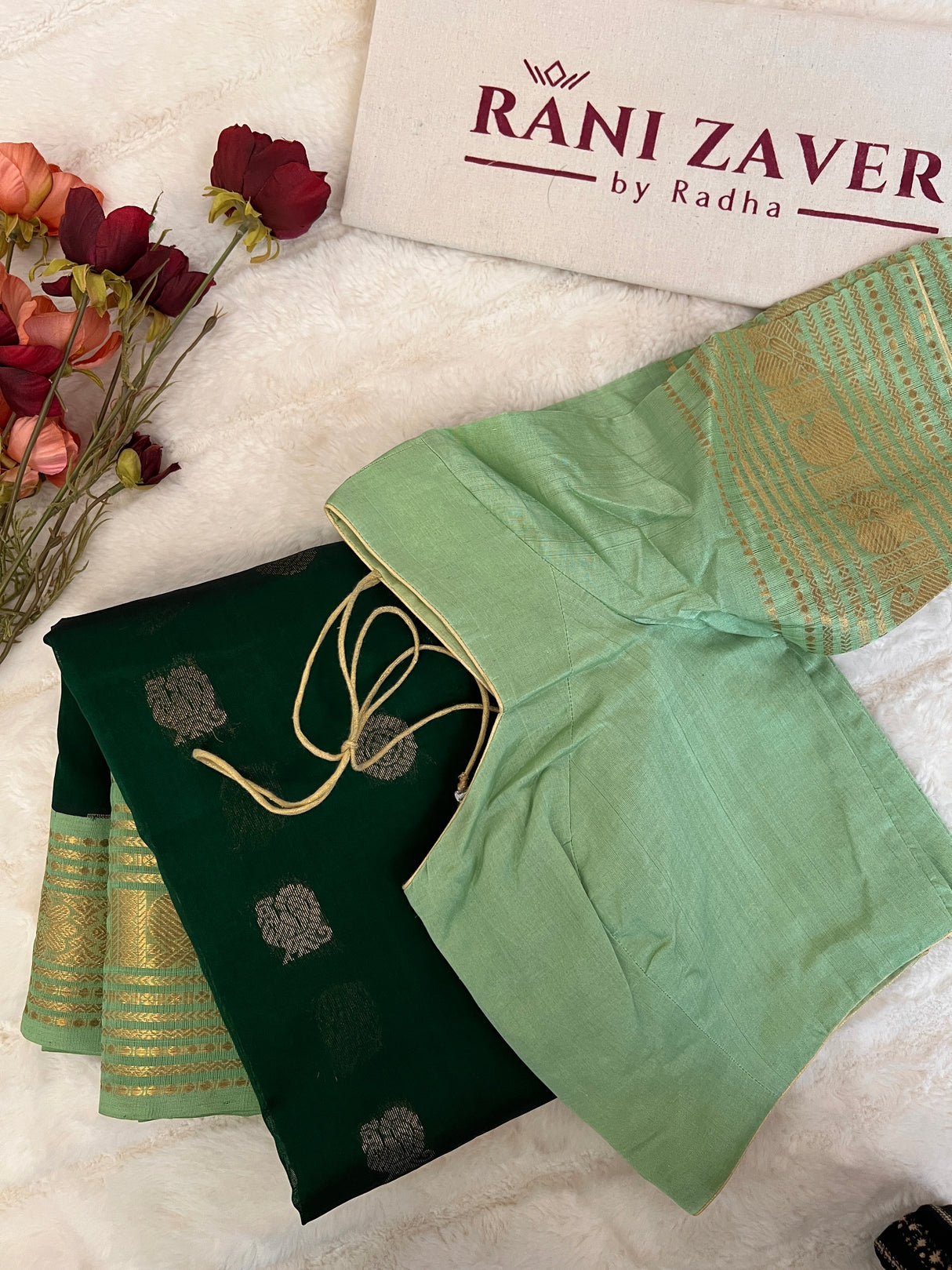 Bottle Green SECO Kanjeevaram pure Silk pure Cotton